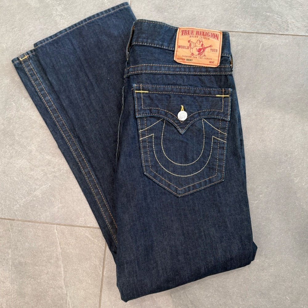 True Religion Ricky Big T Flap Relaxed Straight Dark Wash Jeans Men 34 EUC